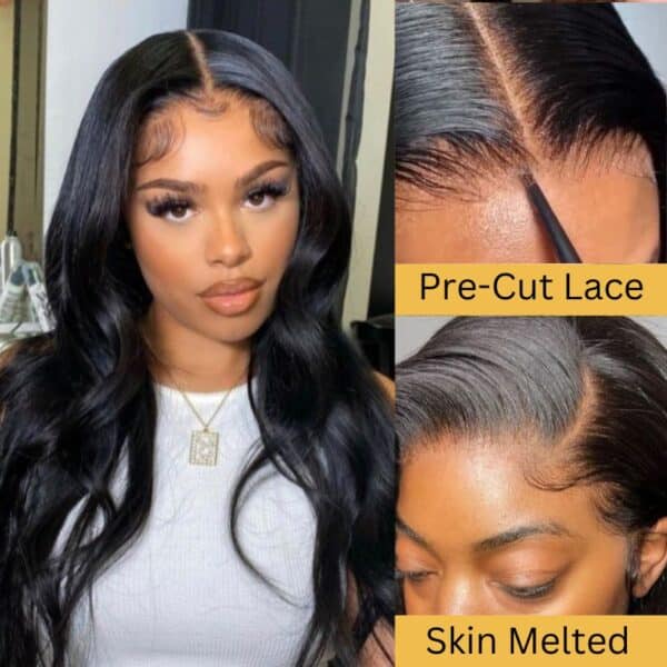 Sunber 6x4.75/ 7x5 Pre-Cut Lace Wear & Go Wigs Body Wave Pre-Plucked Hairline Beginner Friendly - 22 / 13*4 Pre-Cut Lace Frontal / Bleached Knots