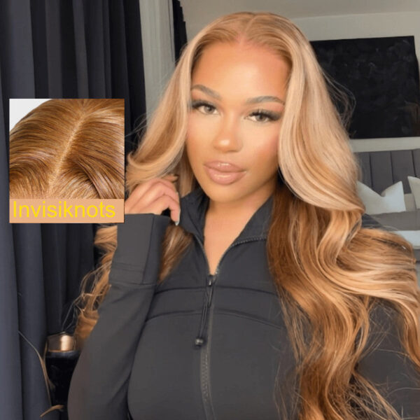 Extra 70% OFF| Sunber Body Wave Honey Blonde Highlights 7x5 Pre-Cut Lace Closure Human Hair Wig - 14 / 7x5 Bye Bye Knots-With Baby Hair