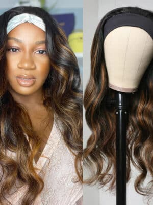 Flash Sale Sunber Balayage Highlight Dark Roots Body Wave Wear And Go Glueless Headband Wigs - 18 / 180%