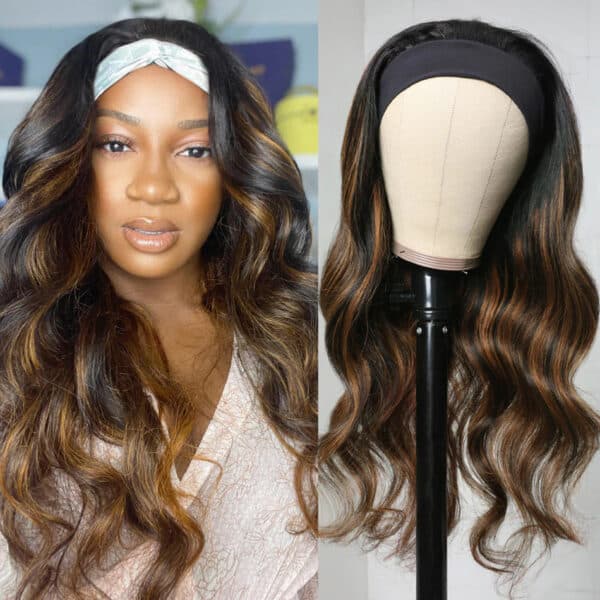 Flash Sale Sunber Balayage Highlight Dark Roots Body Wave Wear And Go Glueless Headband Wigs - 16 / 180%
