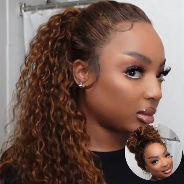 Extra 50% Off Sunber Piano Brown Highlight 13 By 4 Pre-Everything Lace Frontal Wigs Water Wave Human Hair - 18 / 13*4 Pre-Everything