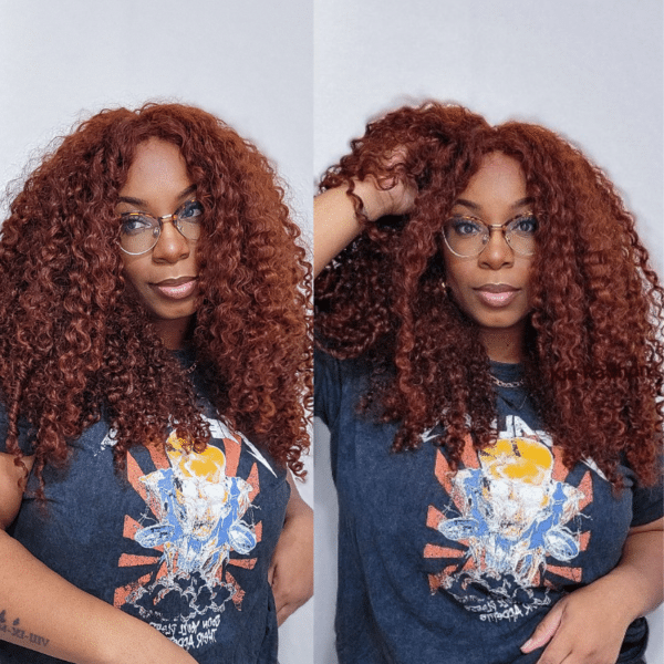 BOGO Sunber Pre-Cut Lace Reddish Brown Curly Quick & Easy Installation Glueless Wigs - 22 / 13*4 Pre Everything / No Baby Hair