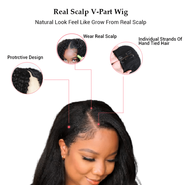 0 Off Sunber Kinky Straight V Part Wigs No Leave Out Yaki Straight Human Hair Wig - 24 / U Part-150%