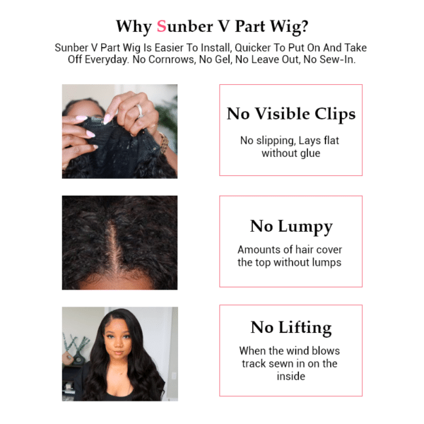0 Off Sunber Kinky Straight V Part Wigs No Leave Out Yaki Straight Human Hair Wig - 24 / U Part-150%