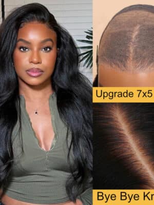 Sunber Yaki Straight 7x5 Bye Bye Knots Lace Grab And Go Closure Wig With Bleach Knots - 24 / Kinky Edge 7x5 Bye Bye Knots