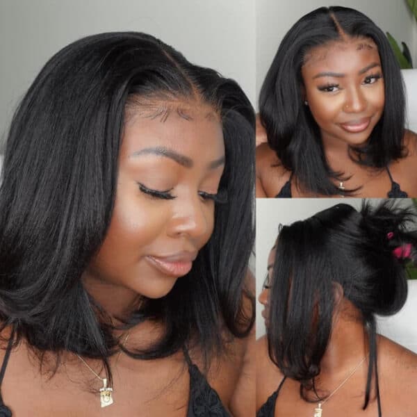 Extra 70% Off |Sunber Hair Blunt Cut Straight Bob Wig Lace Part and 7*5 Precut lace Human Hair Wig - 14 / 13*4 Pre-everything Lace Frontal