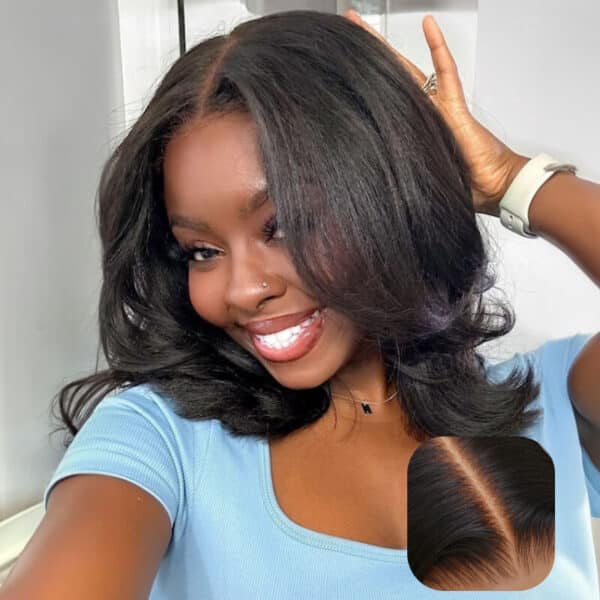 Extra 50% OFF | Sunber Yaki Straight Blunt Cut Short Bob 7x5 Pre-Cut Lace Wig Human hair - 14 / 7*5 Pre-Cut Lace