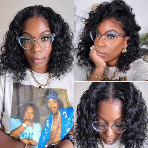 Sunber Water Wave 13x4 Pre Everything Lace Frontal Glueless Pre Cut Put On And Go Human Hair Short Bob Wig Flash Sale - 7x5 Bye Bye Knots / 24
