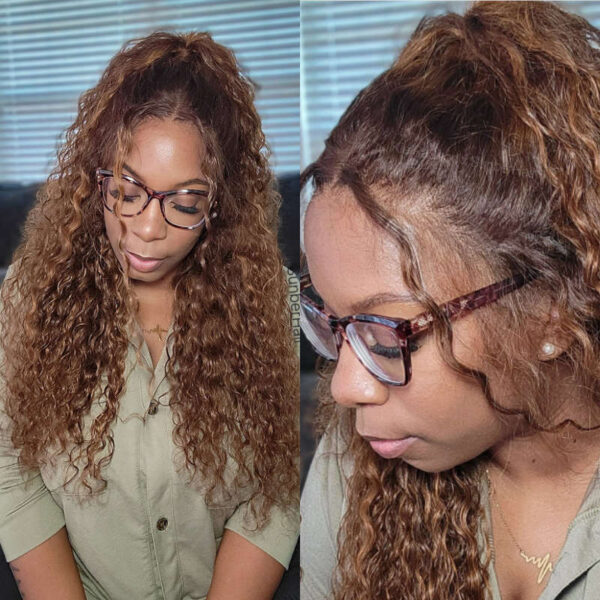 Extra 50% Off Sunber Piano Brown Highlight 13 By 4 Pre-Everything Lace Frontal Wigs Water Wave Human Hair - 18 / 13*4 Pre-Everything