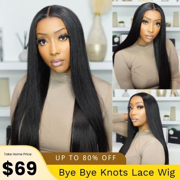 Flash Sale Sunber 7x5 Bye Bye Knots Pre Cut Lace Wigs Straight Human Hair Seamless Put On And Go Glueless Wigs - 13x4 Pre Everything / 20 / Bleached K