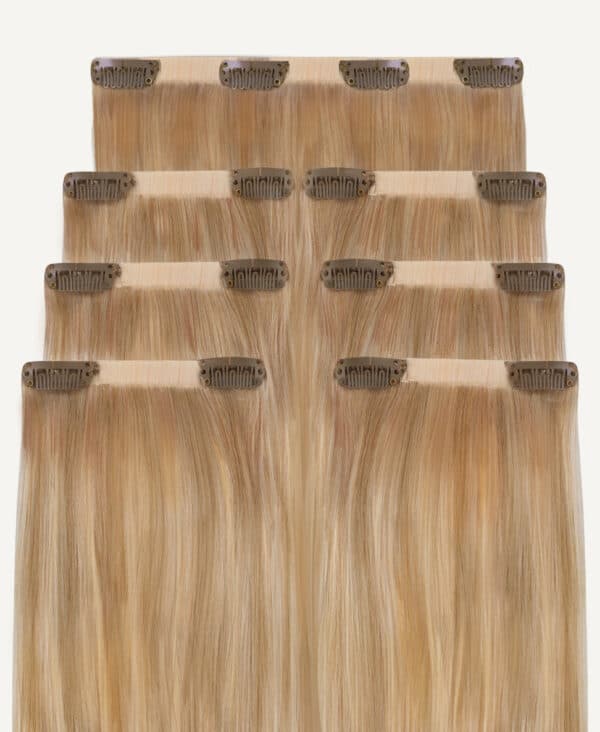 invisible clip-in hair extensions #14-613 blonde highlights. - 16" / Classic