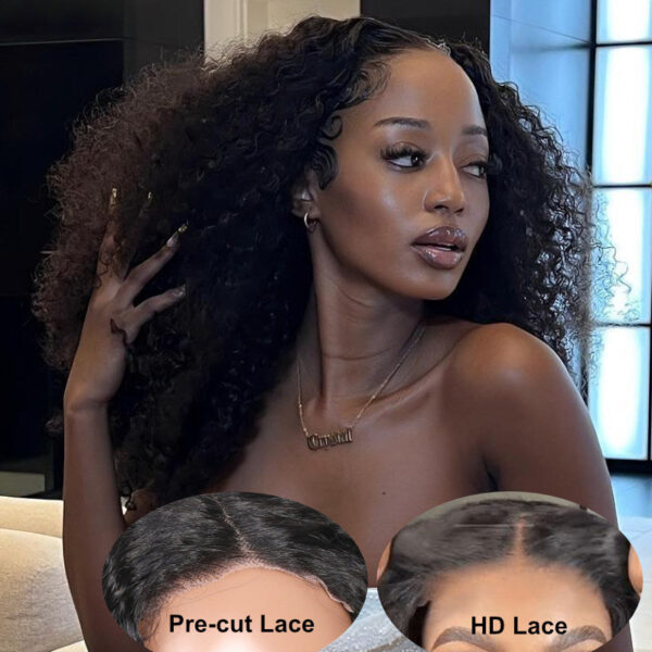 Sunber 5x5 Pre Cut Undetectable HD Lace Wigs Jerry Curly Human Hair Glueless Wear And Go Wigs - 18 / 7x5 Bye Bye Knots-180% Density / Bleached Knots