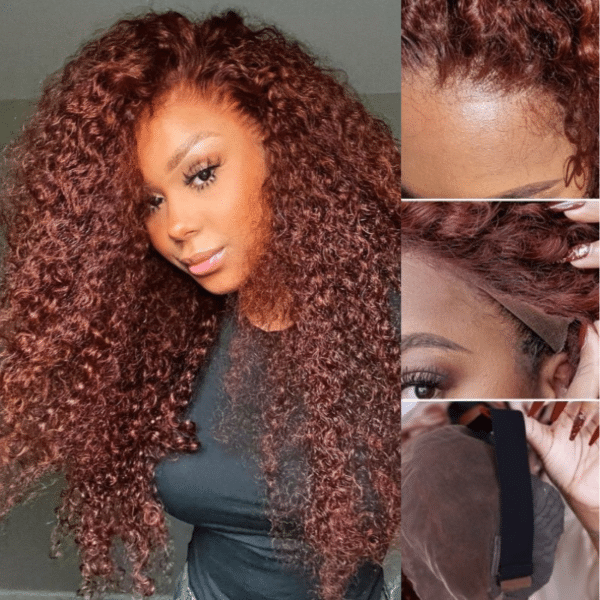 BOGO Sunber Pre-Cut Lace Reddish Brown Curly Quick & Easy Installation Glueless Wigs - 22 / 13*4 Pre Everything / No Baby Hair