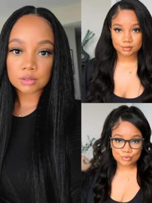 Sunber Kinky Straight V Part Wigs Versatile No Leave Out Yaki Straight Human Hair Wig - 18 / No Lace V Part-150% Density