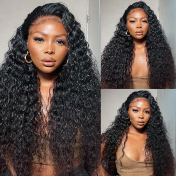 BOGO Sunber Water Wave 7*5 Pre-Cut Lace Glueless Wig Grab And Go Human Hair Wigs Natural Black Color - 16 / 7x5 Bye Bye Knots / No Baby Hair