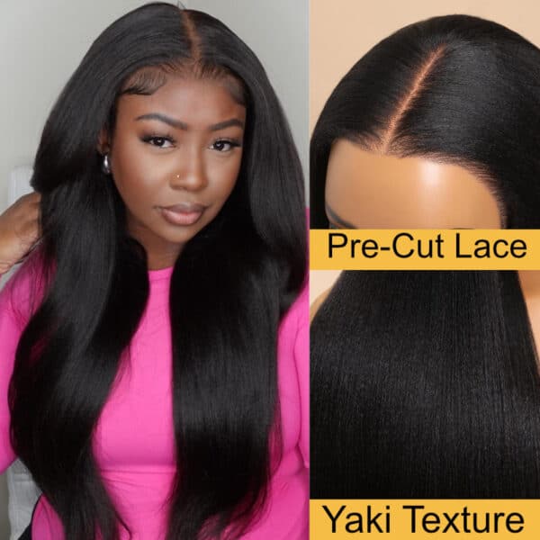 Sunber Yaki Straight Glueless Pre-cut 7x5 Bye Bye Knots Lace Closure Wig With Bleach Knots - 22 / 7*5 Bye Bye Knots-Yaki Straight