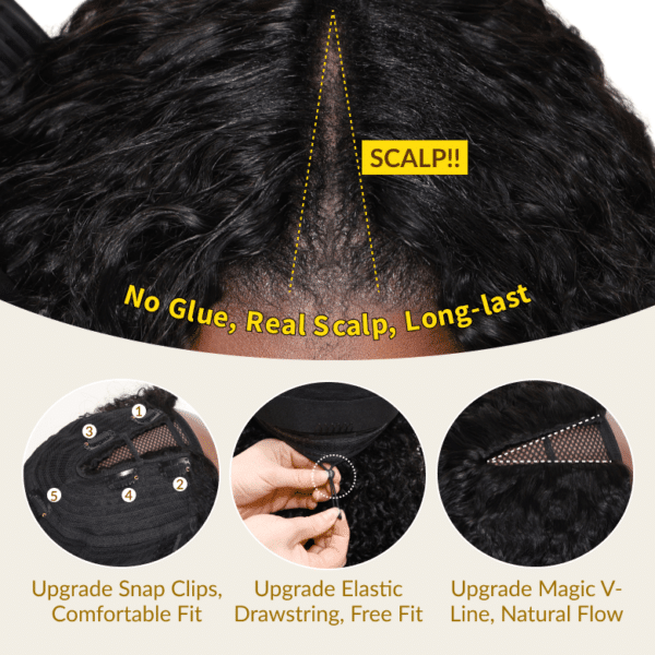 Sunber Kinky Straight V Part Wigs Versatile No Leave Out Yaki Straight Human Hair Wig - 18 / No Lace V Part-150% Density