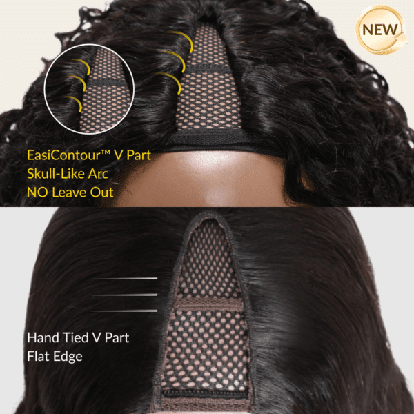 Sunber Kinky Straight V Part Wigs Versatile No Leave Out Yaki Straight Human Hair Wig - 18 / No Lace V Part-150% Density