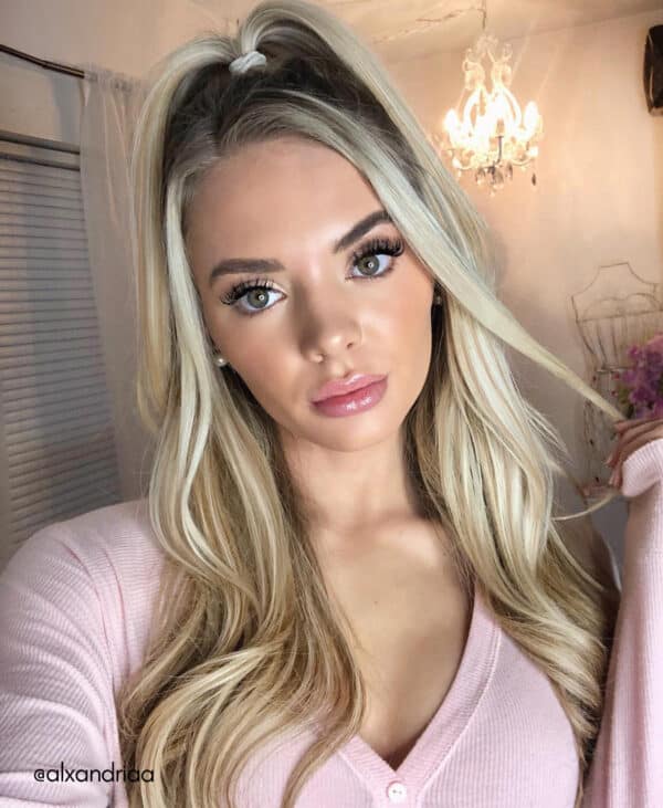 invisible clip-in hair extensions #14-613 blonde highlights. - 16" / Classic