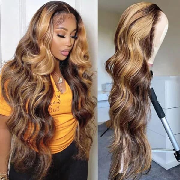 Extra 70% OFF| Sunber Body Wave Honey Blonde Highlights 7x5 Pre-Cut Lace Closure Human Hair Wig - 26 /  7x5 Bye Bye Knots-No Baby Hair