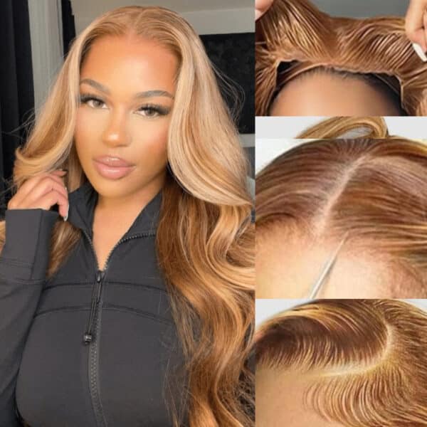 Extra 70% OFF| Sunber Body Wave Honey Blonde Highlights 7x5 Pre-Cut Lace Closure Human Hair Wig - 26 /  7x5 Bye Bye Knots-No Baby Hair