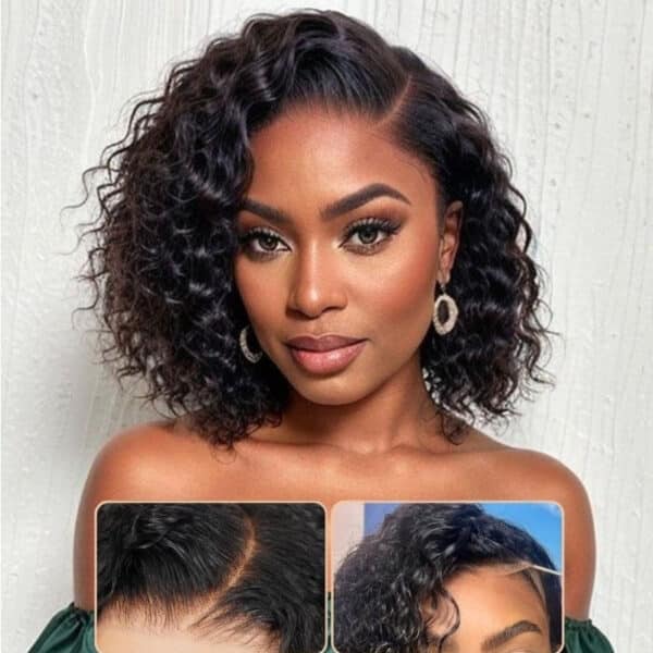 Sunber Water Wave 13x4 Pre Everything Lace Frontal Glueless Pre Cut Put On And Go Human Hair Short Bob Wig Flash Sale - 7x5 Bye Bye Knots / 24