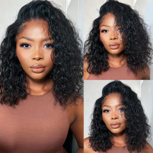 Sunber Water Wave 13x4 Pre Everything Lace Frontal Glueless Pre Cut Put On And Go Human Hair Short Bob Wig Flash Sale - 7x5 Bye Bye Knots / 24