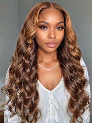 New H30/4 Brown Dark Color Body Wave Wig 180% Density Human Hair Wig - 13x4 Lace / NO / 14inch