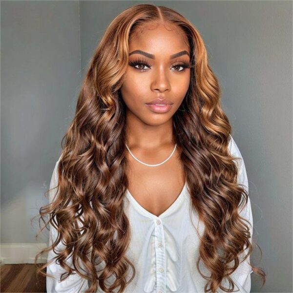 New H30/4 Brown Dark Color Body Wave Wig 180% Density Human Hair Wig - 13x4 Lace / Yes（+） / 28inch