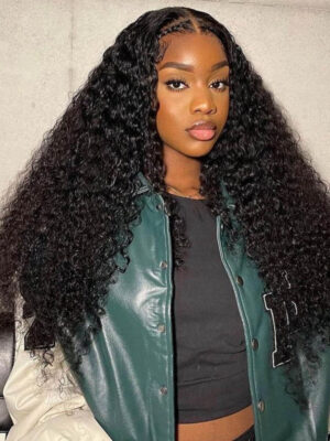 Natural Black Curly Wig 4x4/13x4/13x6 Transparent Lace Front Wigs Water Wave Human Hair - 13x4 Lace / Yes（+） / 26inch