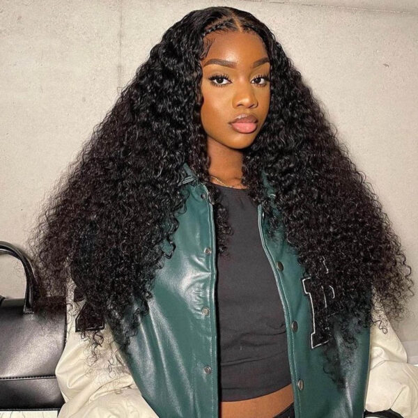 Natural Black Curly Wig 4x4/13x4/13x6 Transparent Lace Front Wigs Water Wave Human Hair - 13x4 Lace / Yes（+） / 22inch