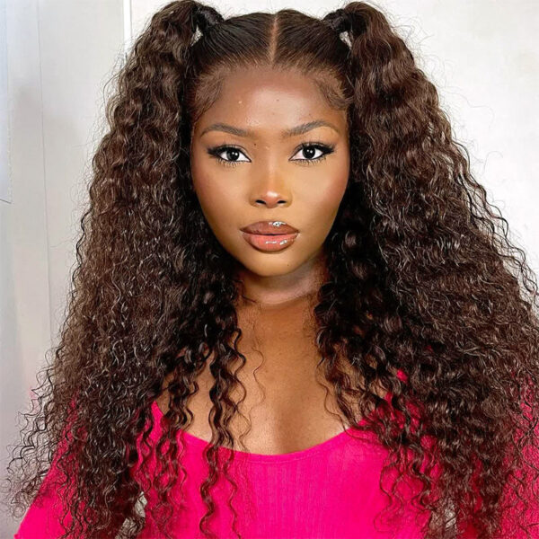 Chestnut Brown Curly Wig Pre Plucked Closure HD Lace Front Wigs 150% Density - 13x6 Lace / Yes（+） / 32inch