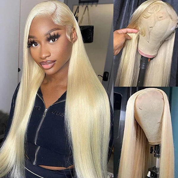#613 Blonde Straight 180% Density Closure Lace Wig Human Hair Wig - 4x4 Lace / No / 20