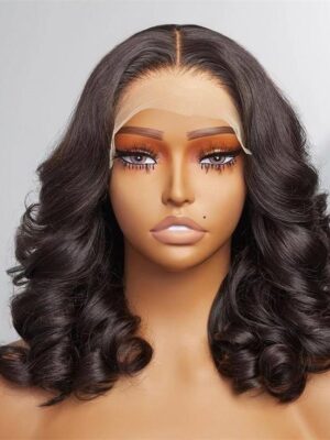 Short Glueless Body Wave Bob Wig 4x4/13x4 Lace Front Human Hair With Breathable Cap - 13x4 Lace / Natural Black / 16inch
