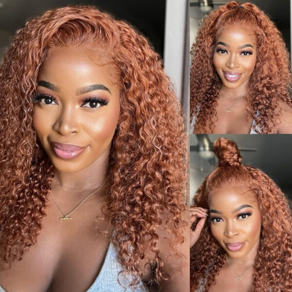Sunber Precolored Ginger Brown Jerry Curly 13*4 Lace Front Human Hair Wigs - 16
