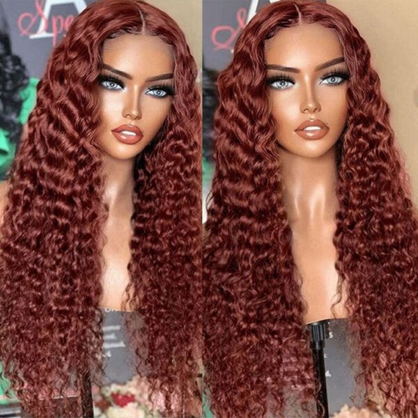 Reddish Brown Curly Wig HD Lace Front Wigs 4*4/13*4/13*6 Lace Human Hair Wig - 13x6 Lace / Yes（+） / 24inch