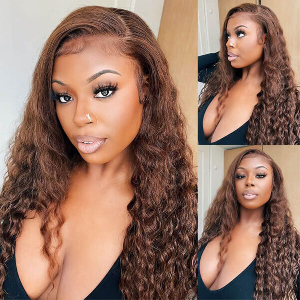 Chestnut Brown Curly Wig HD Lace Front Wigs 180% Density Human Hair Wigs - 4x4 Lace / Yes(+.00) / 14 inch