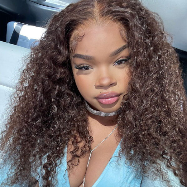 Chestnut Brown Curly Wig HD Lace Front Wigs 180% Density Human Hair Wigs - 4x4 Lace / Yes(+.00) / 14 inch