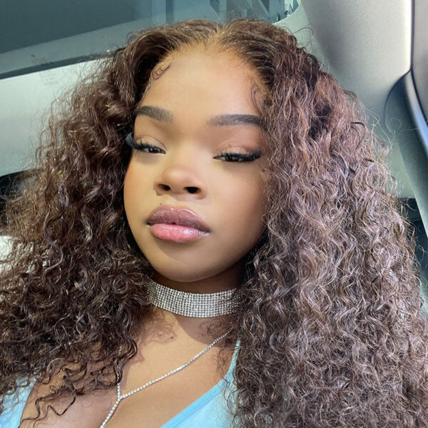 Chestnut Brown Curly Wig HD Lace Front Wigs 180% Density Human Hair Wigs - 4x4 Lace / Yes(+.00) / 14 inch