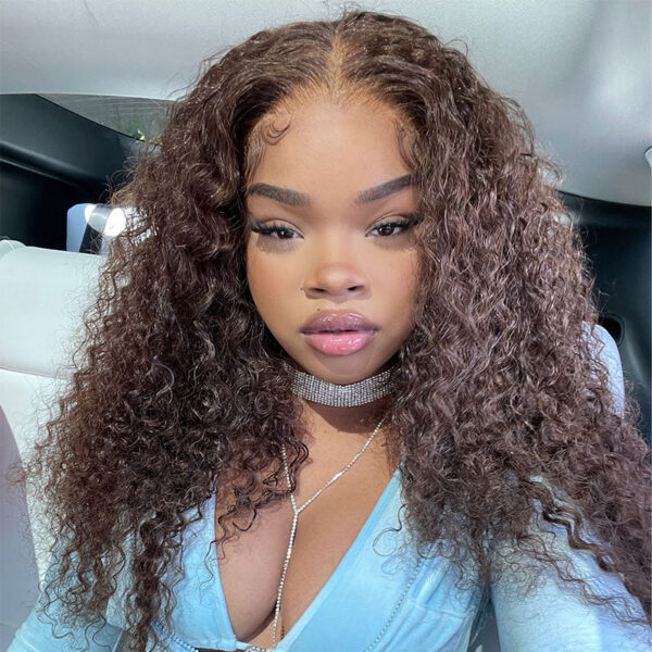Chestnut Brown Curly Wig HD Lace Front Wigs 180% Density Human Hair Wigs - 4x4 Lace / Yes(+.00) / 14 inch