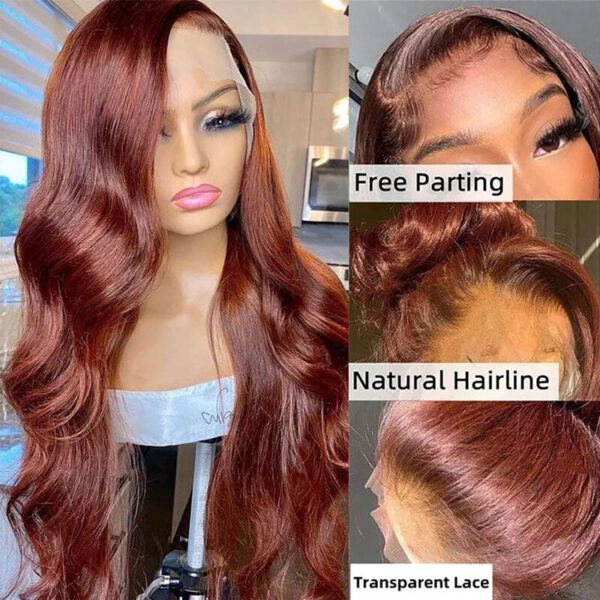 Body Wave Wig 150% Density Reddish Brown Wig 360 Lace Wigs Human Hair Wig - 360 Lace / 150% / 30inch