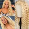 Glueless Wigs Honey Blonde Color Loose Wave Wig HD Lace Front Wig Any Part - 13x4 lace / 180% / 22 inch