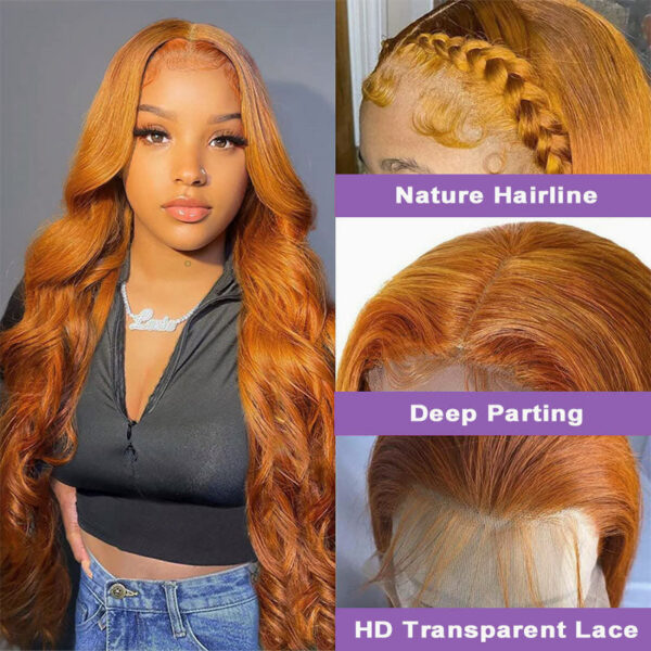 Glueless Wig Ginger Color Wig 13x4 Lace Body Wave Human Hair 180% Density Wig - 5x5 Lace / 180% / 14 inch