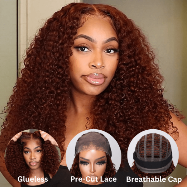Extra 60% OFF | Sunber Reddish Brown Jerry Curly 13x4/7×5 Bye Bye Knots Lace Front Wig Real Human Hair - 20 / 7×5 Bye Bye Knots-180%