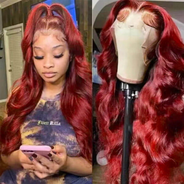 360 Full Lace Front Wigs #99J Burgundy Wig Body Wave Wig Frontal Human Hair Wig - 360 Lace / 180% / 20inch