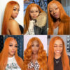 Ginger Orange Color Straight Wig 13x4 Transparent HD Lace Front Wigs 180% Density - 4x4 Lace / Yes（+） / 26inch