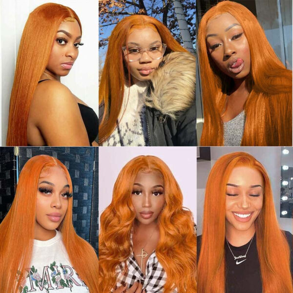 Ginger Orange Color Straight Wig 13x4 Transparent HD Lace Front Wigs 180% Density - 4x4 Lace / Yes（+） / 26inch