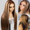 Glueless Tiny Knot Transparent Lace 7x4 Lace Black Straight Wig With Bleached Knots - 99J / 28 inch