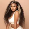 Pre-Cut Lace Wear Go Glueless Wig Black With Honey Blonde Piano Color Curly Breathable - 4x4 Lace / 150% Density / 14 inch