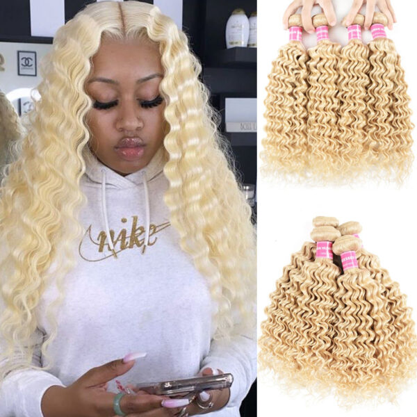 Sunber 4 Bundles 613 Deep Wave Hair Double Hair Weft, 100% Human Hair - 10 10 12 12